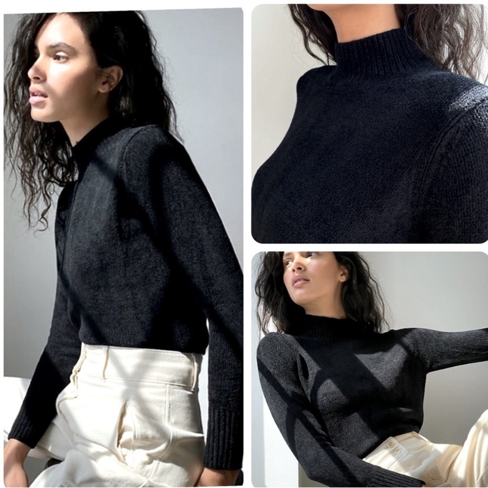 Wilfred Aritzia Corteta Chenille Sweater Black Top Mock Neck Size XS